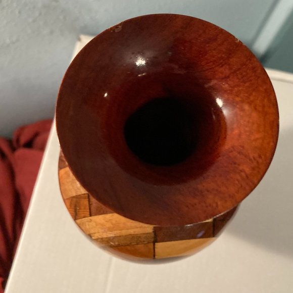 VTG Hand Turned Studio Marquetry Wooden Vase-7.25" H-Multicolored Patterns-VGUC - Picture 4 of 10